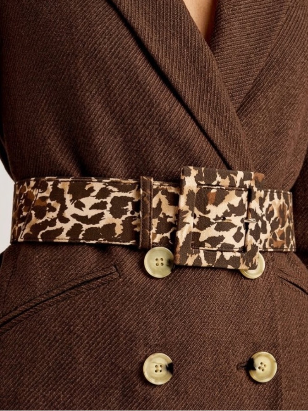 Veronica Beard Rickie Brown Animal Print Canvas Leather Statement Belt Large